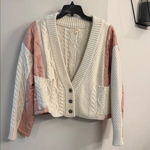 POL Cream and Pink Quilted Cardigan Sweater